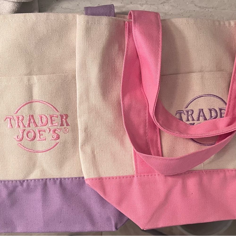 2 Pastel Canvas Trader Joes Bags Pink and Lilac